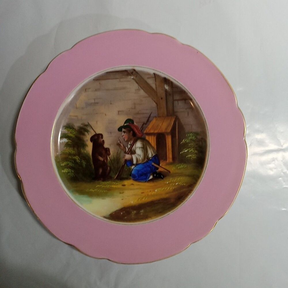 Vintage circo 1815 to 1845 F&M  handpainted boy and dog plate 8 Inch